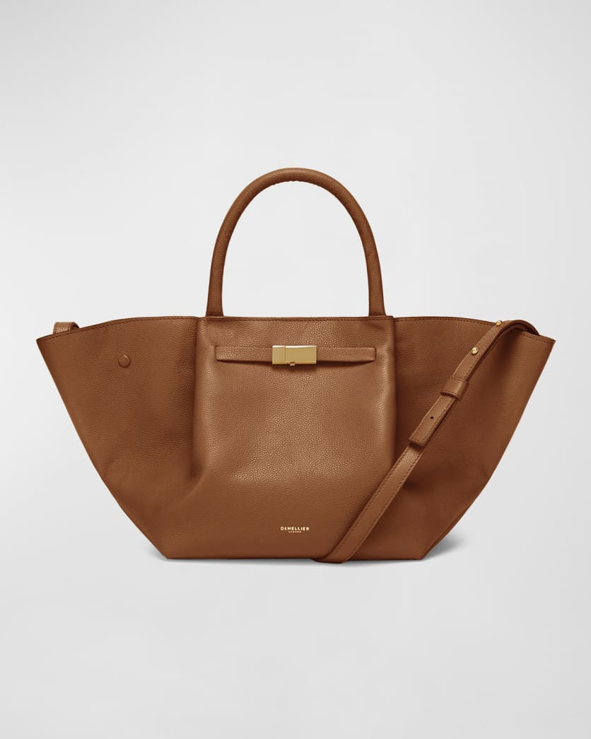 Midi New York Buckle Leather Tote Bag | Neiman Marcus