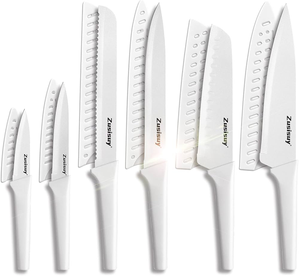 Zusisuy White Professional Kitchen Knife Chef Set, Kitchen Knife Set Stainless Steel, Kitchen Kni... | Amazon (US)