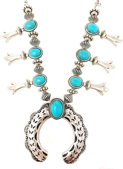 Squash Blossom Turquoise Necklace and Earrings Set Western Naja Pendant | Amazon (US)