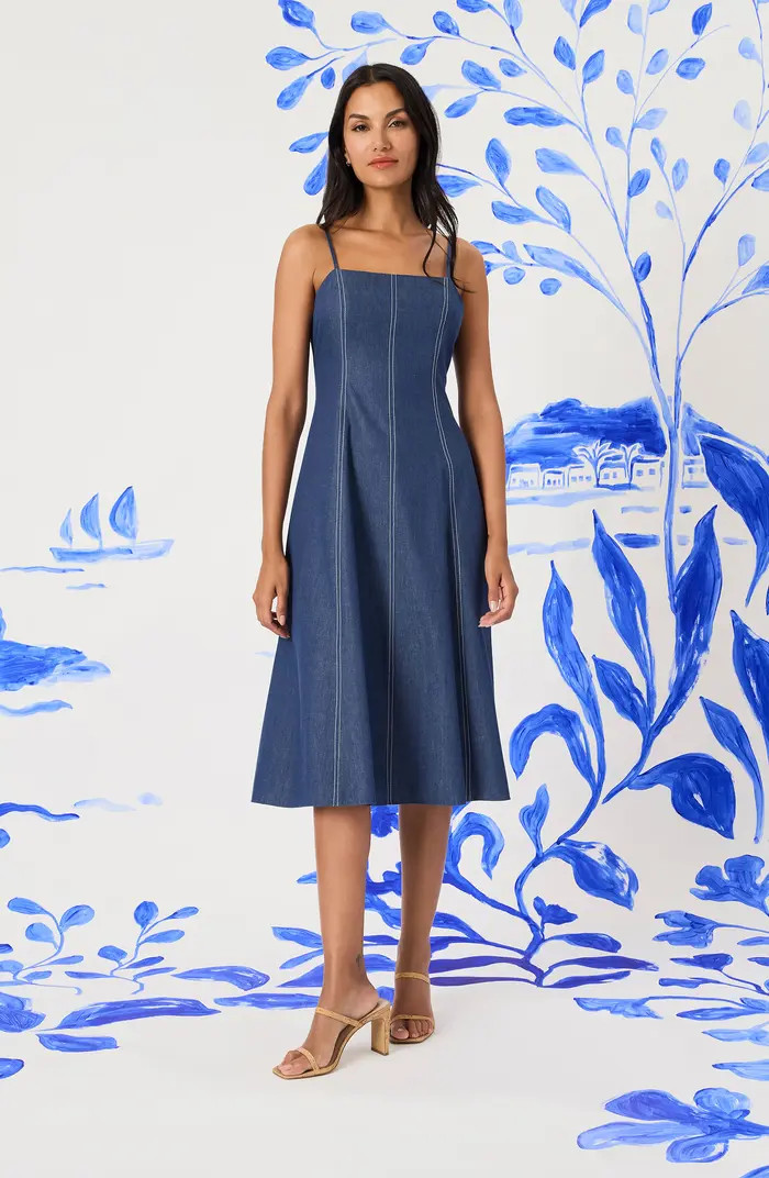 Topstitch Sleeveless Chambray Midi Dress | Nordstrom