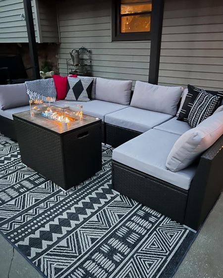 My new outdoor patio sectional! From Amazon! You can move it in a variety of different shapes and it comes with a fire pit. - rug can be used outdoors or indoors and is only $90 - outdoor furniture - outdoor sofa - outdoor rug - outdoor throw pillows - pergola - patio decor - Amazon Home - Amazon finds 

#LTKhome #LTKunder50 #LTKSeasonal