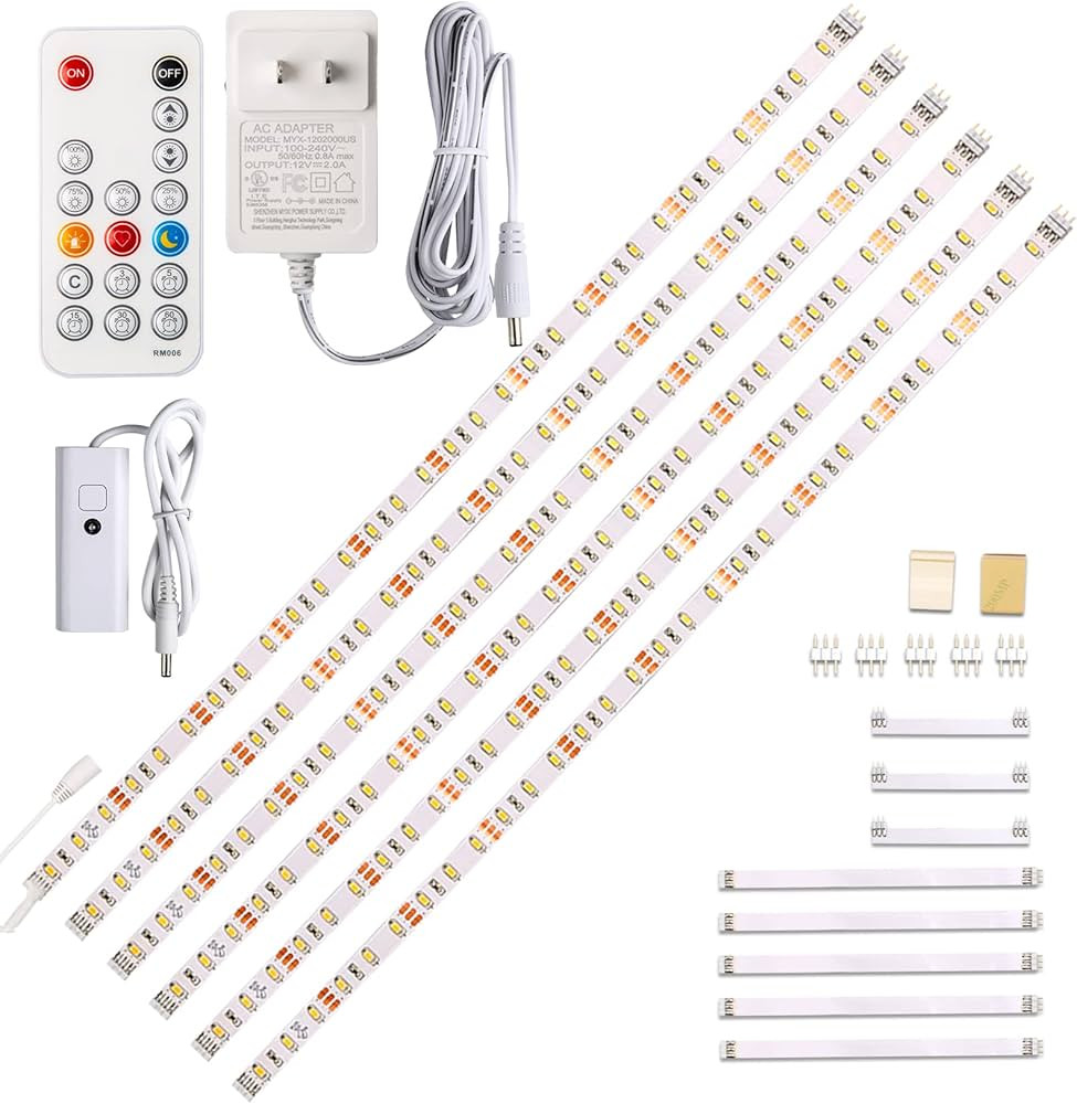 WOBANE Under Cabinet Lighting Kit, 6PCS 20inch LED Strip Bars with 24W Adapter,RF Remote,Super Br... | Amazon (US)