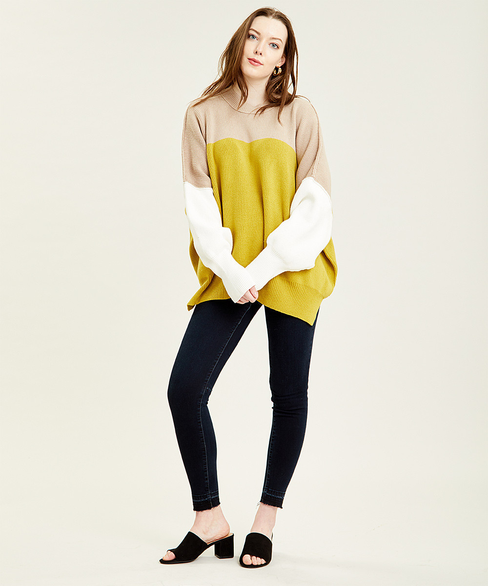 Free People Women's Pullover Sweaters LIME - Lime Color Block Easy Street Sweater - Women | Zulily
