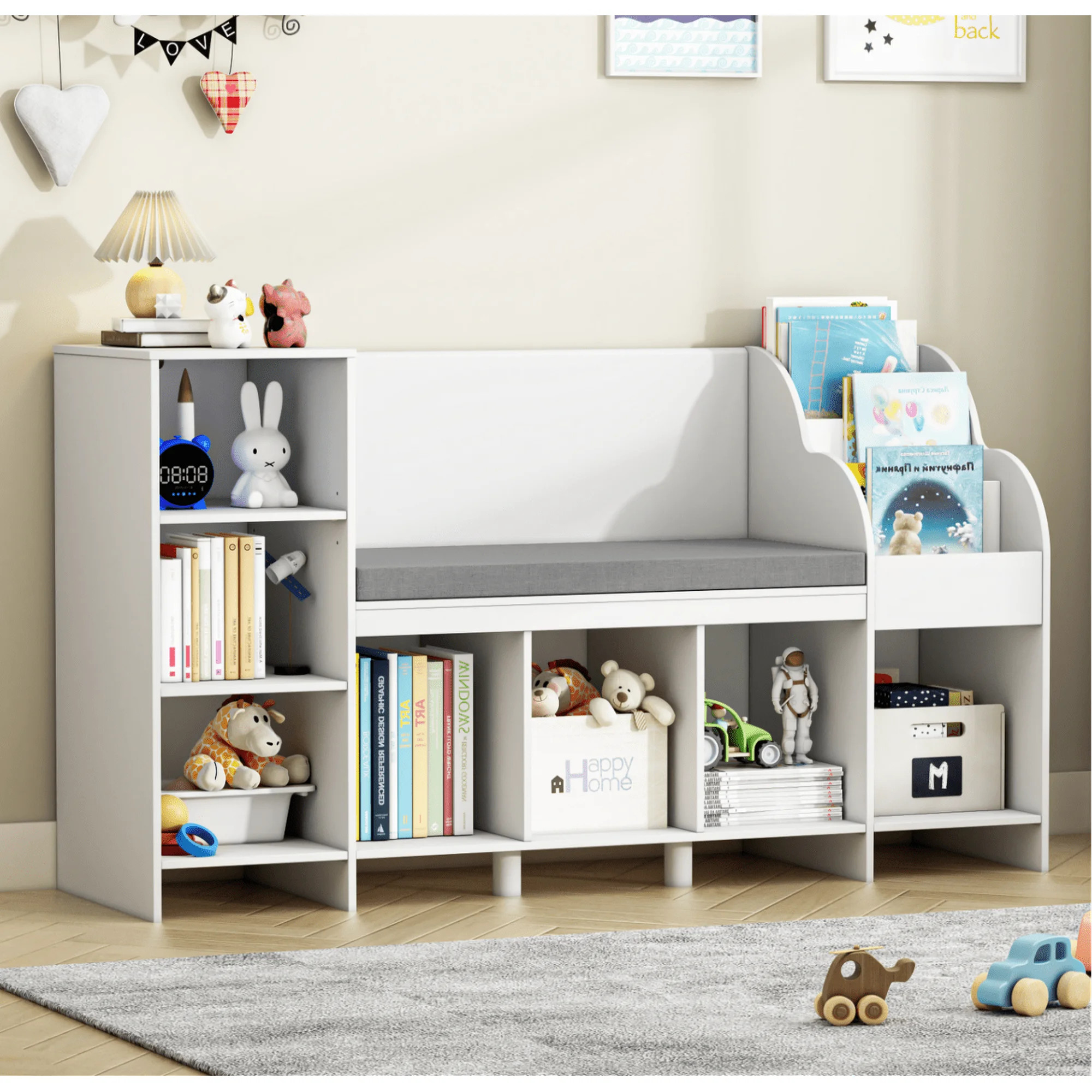 Homfa Kids Bookshelf with Reading & Seat Nook, 7 Cube Wooden Child Toy Organizer with Adjustable ... | Walmart (US)