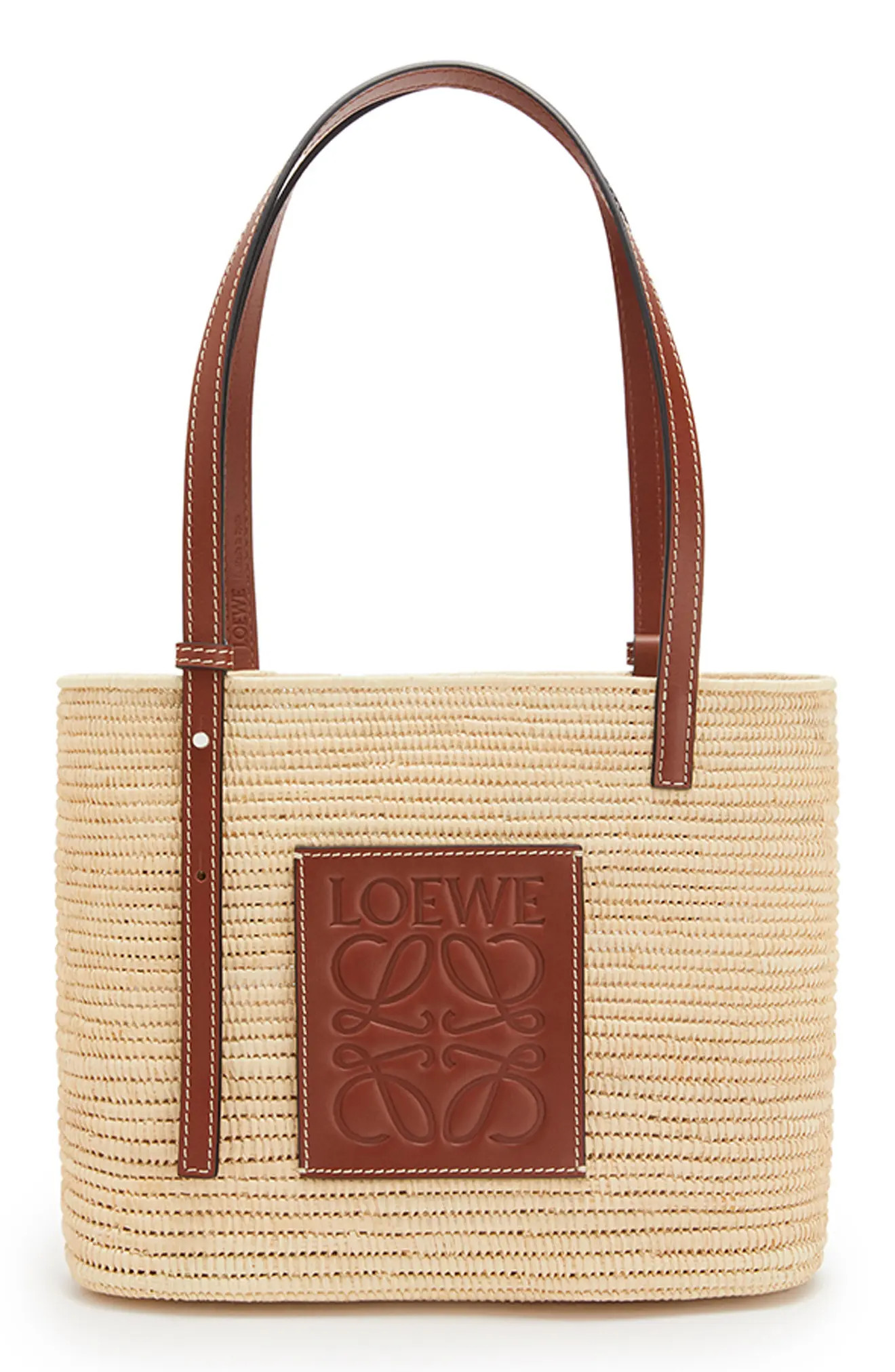 Loewe x Paula's Ibiza Small Raffia Square Bag in Natural/Pecan at Nordstrom | Nordstrom