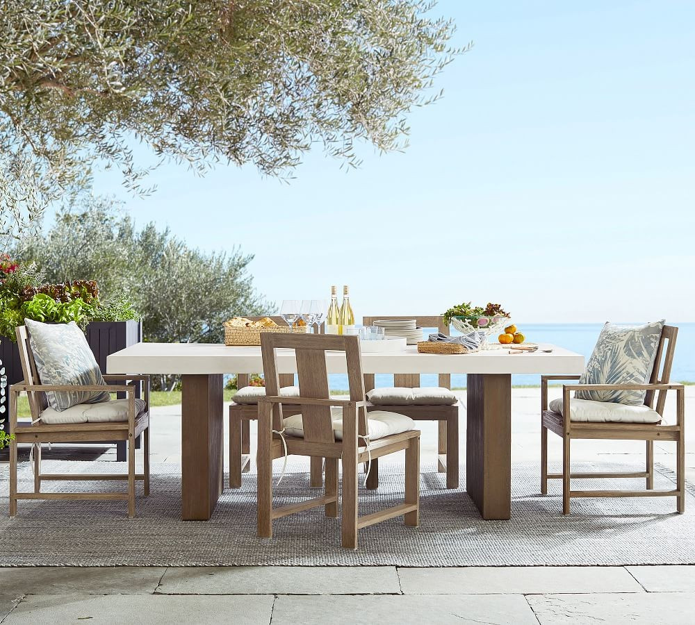Perfect Pair: Pomona Concrete & FSC® Acacia Rectangular Dining Table + Indio FSC® Eucalyptus Di... | Pottery Barn (US)