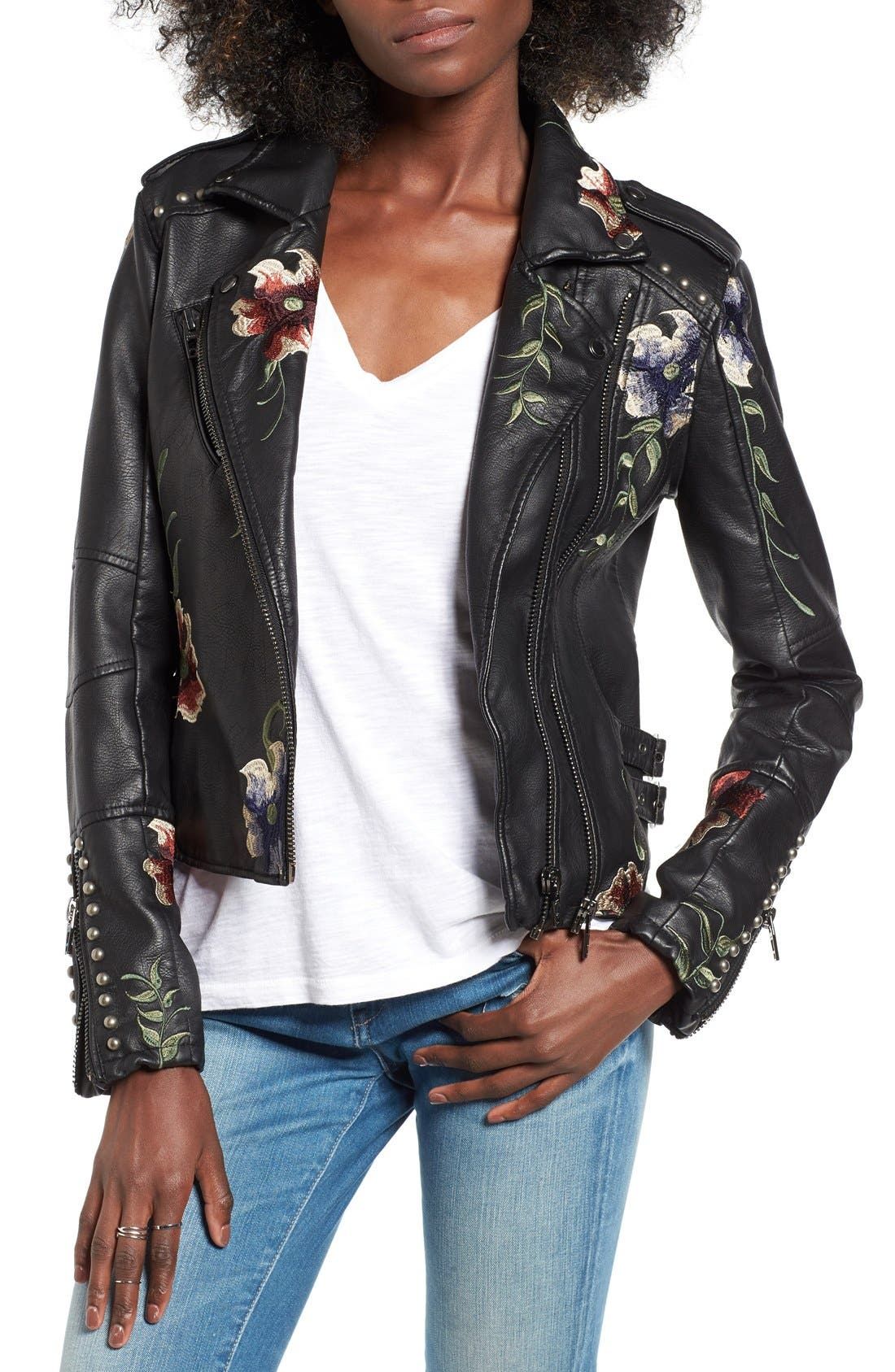 Embroidered Faux Leather Moto Jacket | Nordstrom