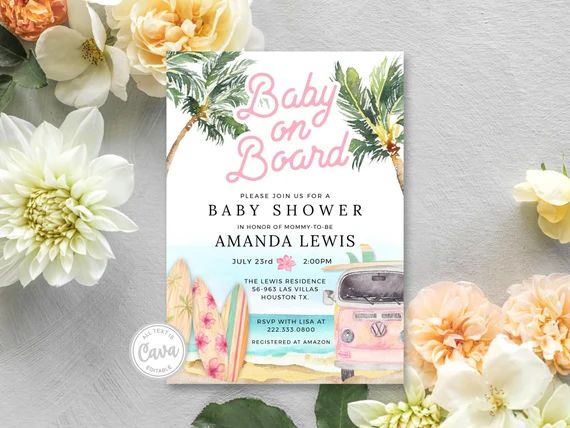 Editable Baby on Board Invitation, Girl Beach Baby Shower Invitation, Summer Baby Shower, Invitat... | Etsy (US)