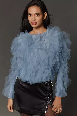 DOLAN Mesh Ruffle Blouse | Anthropologie (US)