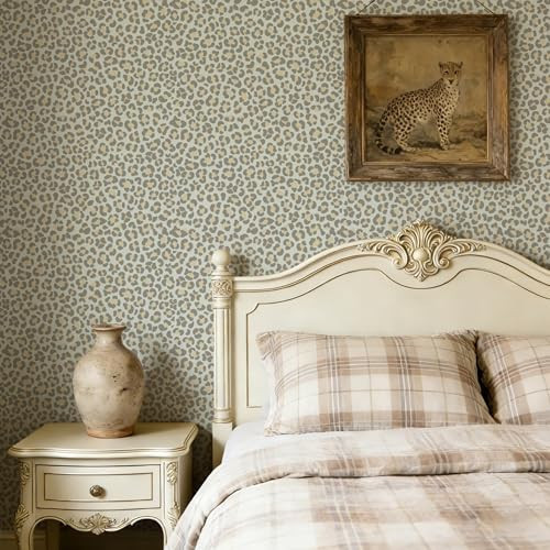 HuuuOkie Neutral Leopard Print Wallpaper Peel and Stick, 17.3"×78.7" Grey Cheetah Wallpaper Renter Friendly Self Adhesive Removable Cheetah Contact Paper for Living Room Bedroom Drawer Liner | Amazon (US)