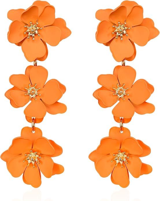 YUNXI Boho Metal Poppy Flower Dangle Earring Matte Painted Dual 3 Layer Tassel Fashion Bohemian F... | Amazon (US)