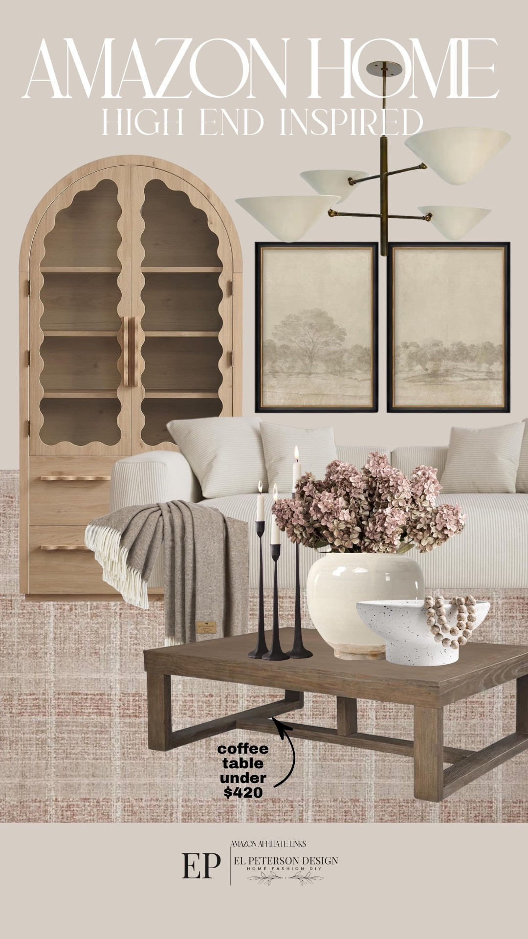 Amazon
Accent cabinet
Vase
Stems
Coffee table
Blanket
Bowl
Chandelier 
Artwork 

#LTKHome