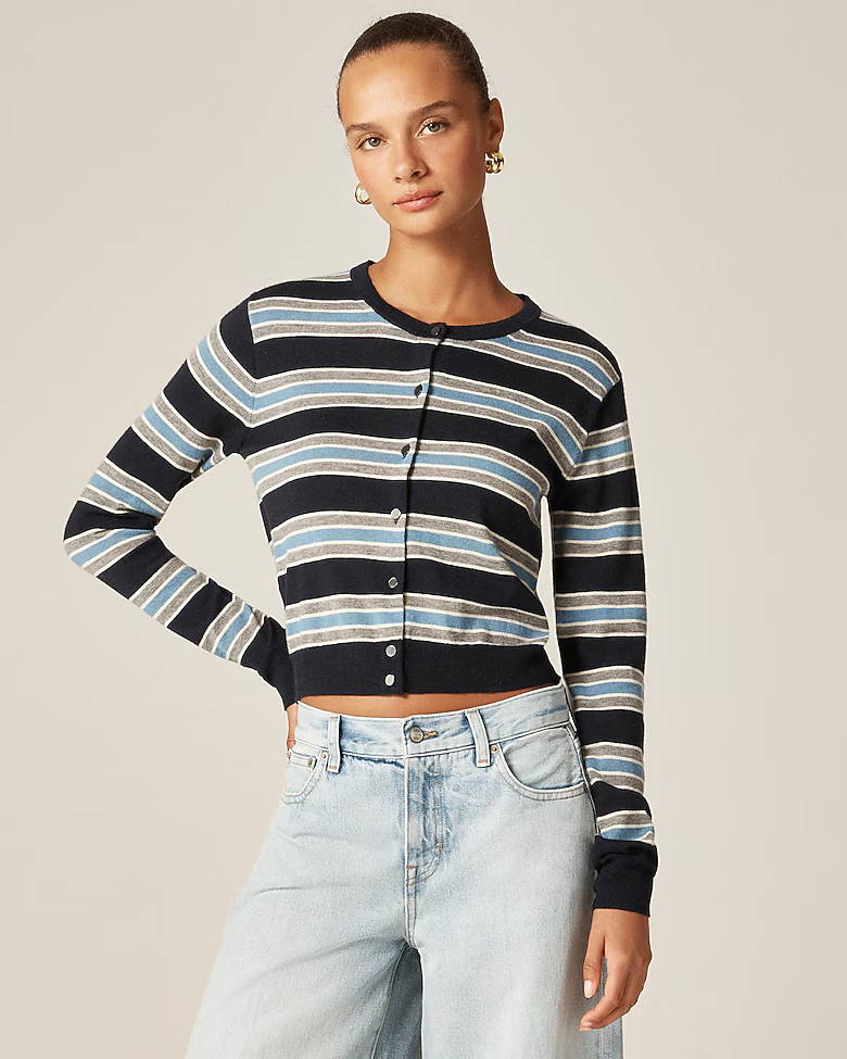 Featherweight cashmere cardigan in stripe | J. Crew US