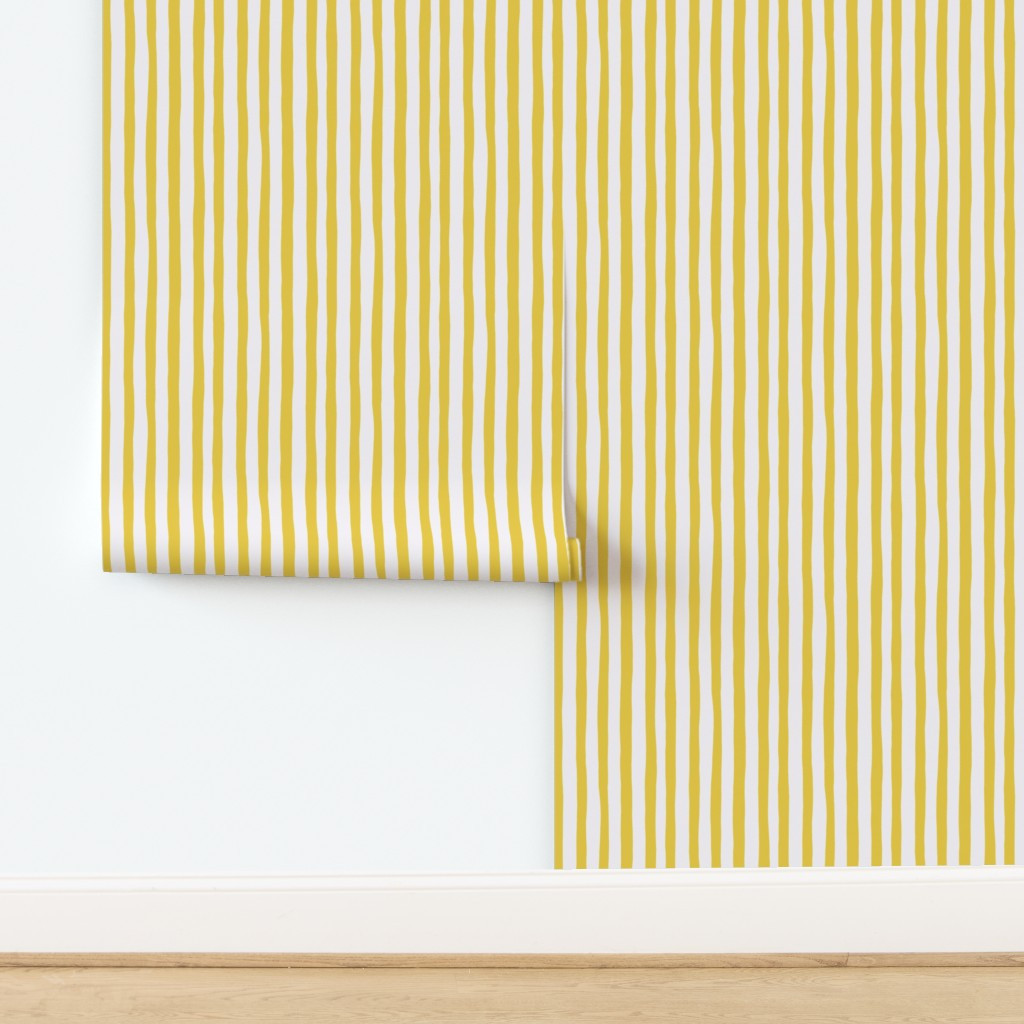 Wallpaper in Thin Painterly Stripe - Playful Print for Dopamine Decor & Apparel - Yellow | Spoonflower