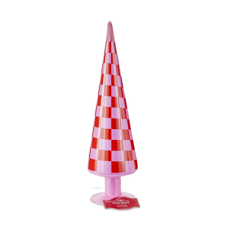 Red and Pink Checkered Glass Tree, 11 in, Holiday Time | Walmart (US)