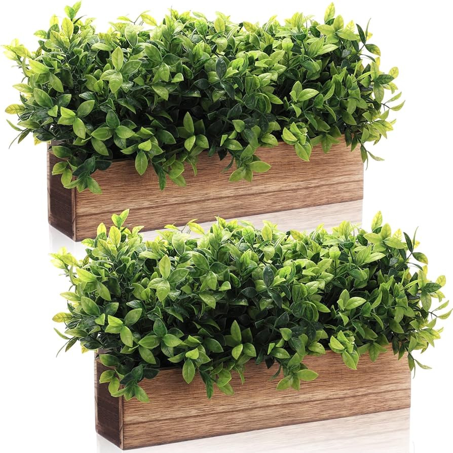 Lyrow 2 Pack Artificial Eucalyptus Plant in Rectangular Rustic Wooden Planter Box Faux Potted Her... | Amazon (US)