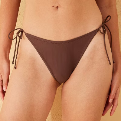 Women's Thin Strap Low-Rise High Leg Cheeky Bikini Bottom - Wild Fable™ Brown XL: Recycled Polyester, Spandex, Side Tie | Target