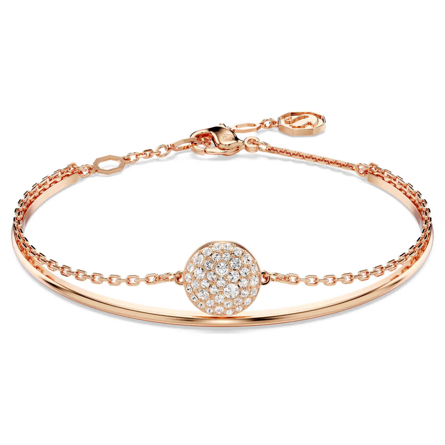 Meteora bangle, White, Rose gold-tone plated by SWAROVSKI | SWAROVSKI