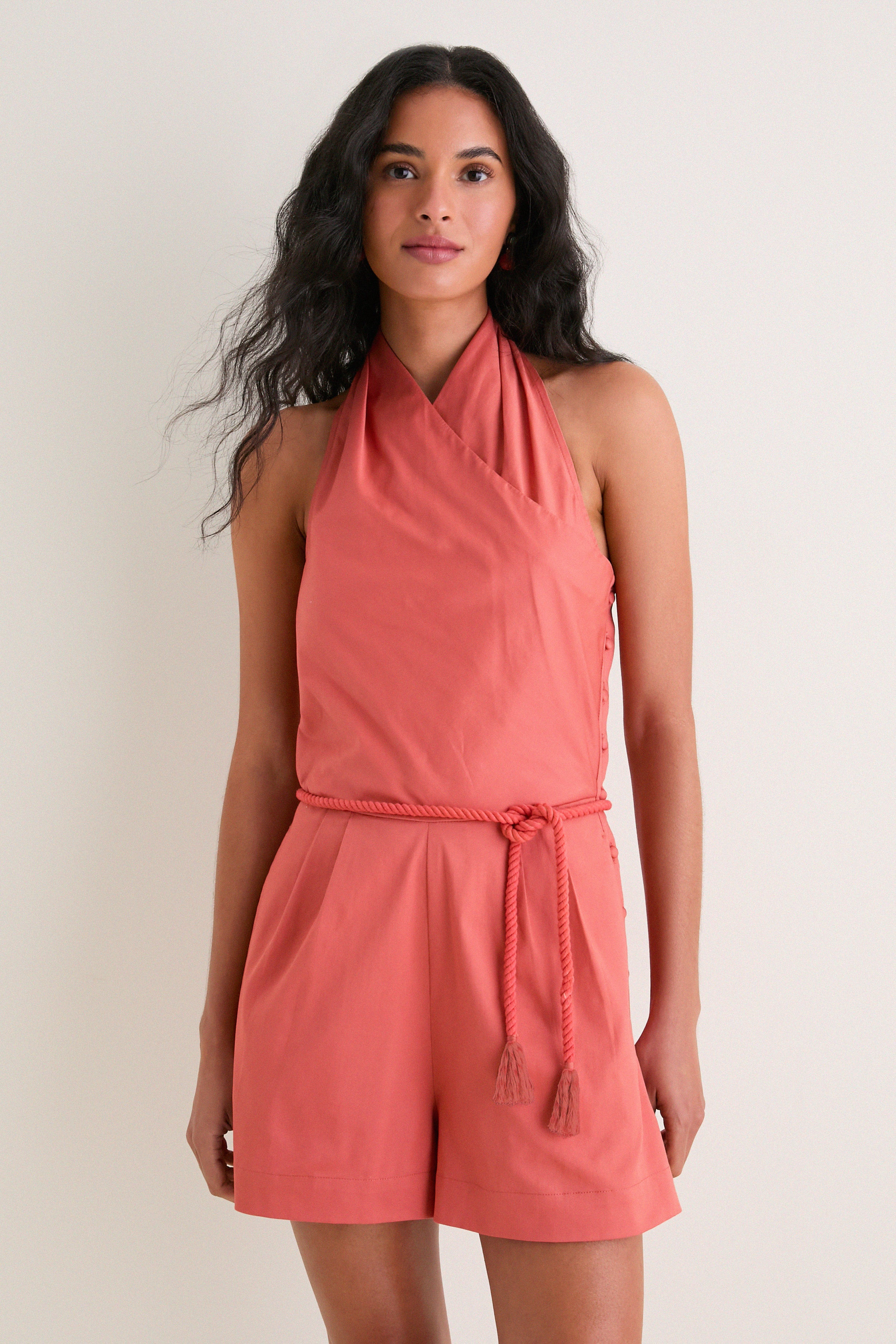 Apricot Halter Trevi Romper | Tuckernuck (US)