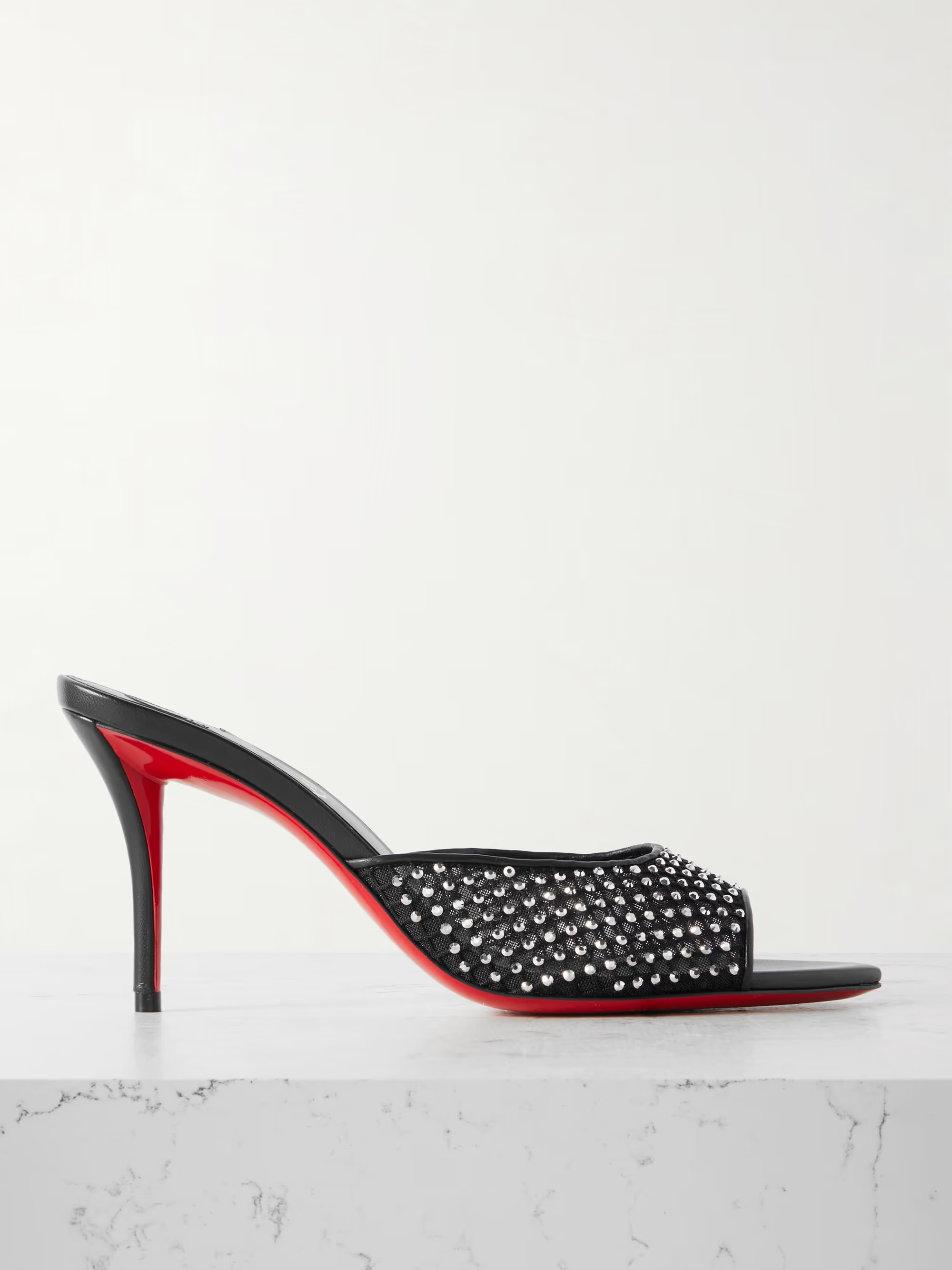 Apostropha 80 crystal-embellished leather-trimmed mesh mules | NET-A-PORTER (US)