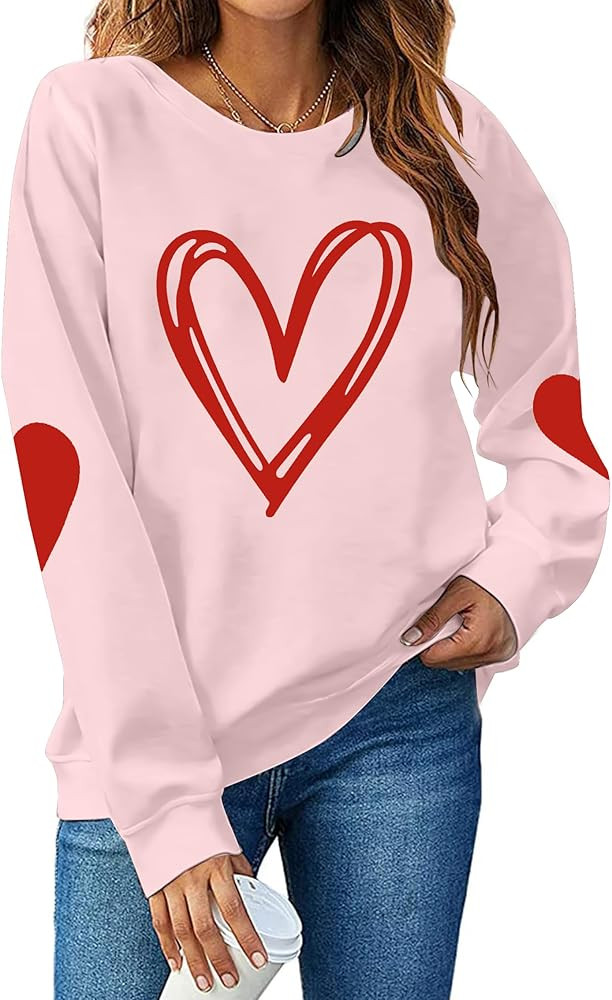 KNEYATTA Valentine's Sweatshirt Women Love Heart Grahic Print Long Sleeve Pullover Casual Blouse ... | Amazon (US)