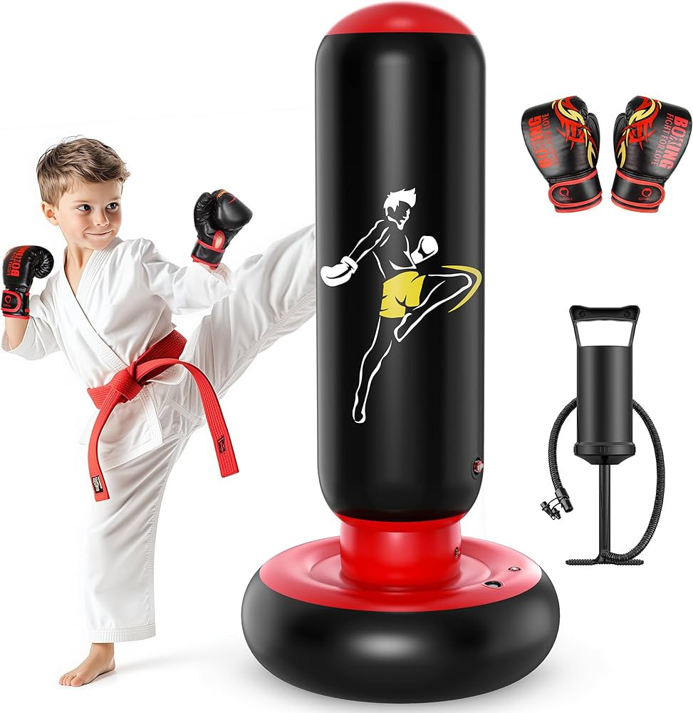 QPAU Kids Punching Bag Toy with Boxing Gloves, 66 Inch Larger Stable Kids Inflatable Boxing Bag S... | Amazon (US)