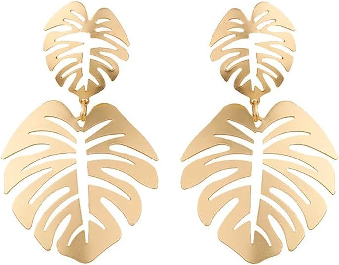 Gold Green Palm Leaf Dangle Earrings Tropical Monstera Leaves Eardrop for Women Girls Bohemia Jew... | Amazon (US)