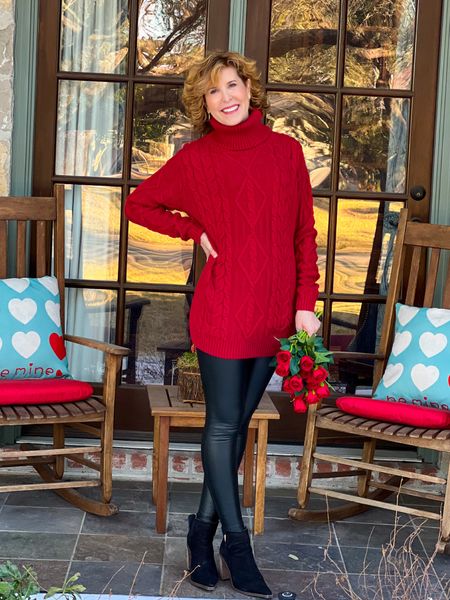 Cable knit tunic sweater, red tunic sweater, faux leather leggings, suede booties, silk flowers, silk roses, patio furniture, heart pillow, patio decor, home decor, valentines pillows

I love this high quality cable knit tunic sweater! It comes in a lot of color options and looks great paired with faux leather leggings!

#LTKstyletip #LTKunder50 #LTKSeasonal