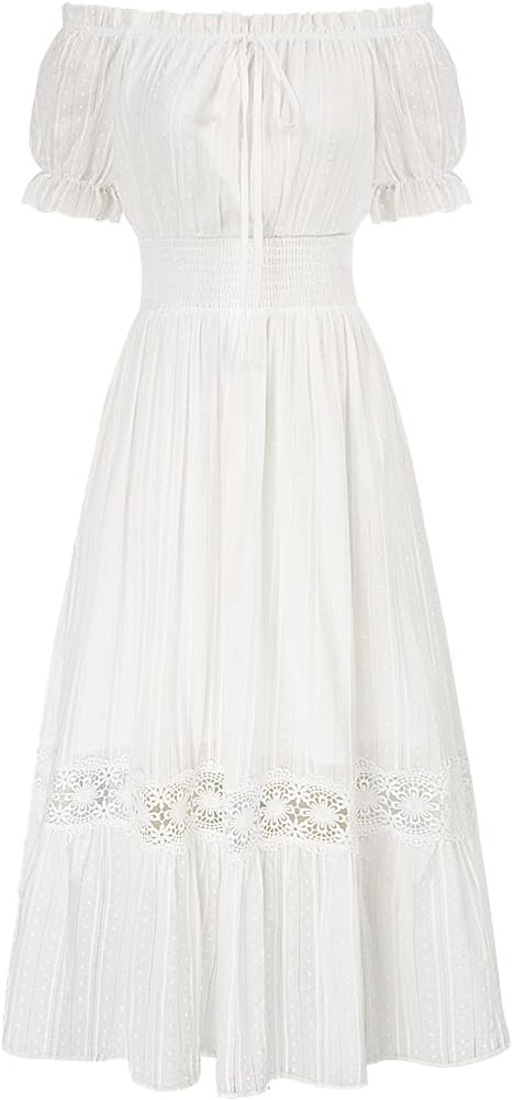 SCARLET DARKNESS Women Renaissance Dress Short Sleeve Off Shoulder Smocked Cottagecore Dresses | Amazon (UK)