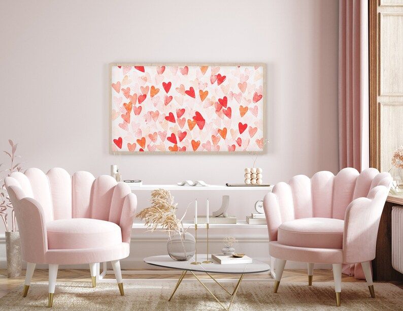 Samsung Frame TV Art Valentines Day Red Pink Hearts Wall Art | Etsy | Etsy (US)