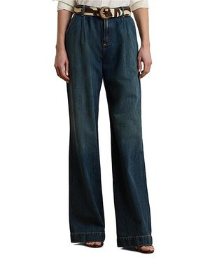 High Rise Pleated Wide Leg Denim Pocketed Jeans | Dillard's
