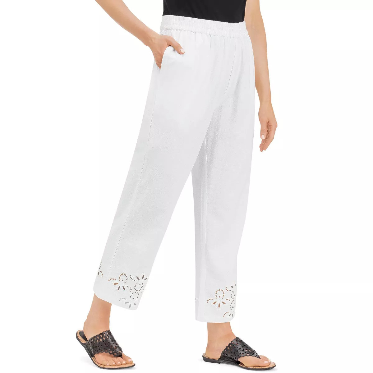 Collections Etc Eyelet Decorated Pull-On Elasticized Waist Capris | Target