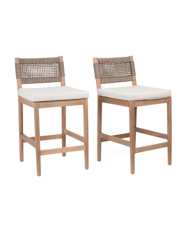 Set Of 2 Grid Weave Rope Counter Stools With Upholstered Seats | Chairs & Seating | Marshalls | Marshalls