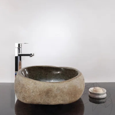 Gray Stone Circular Vessel Bathroom Sink with Overflow | Wayfair Professional