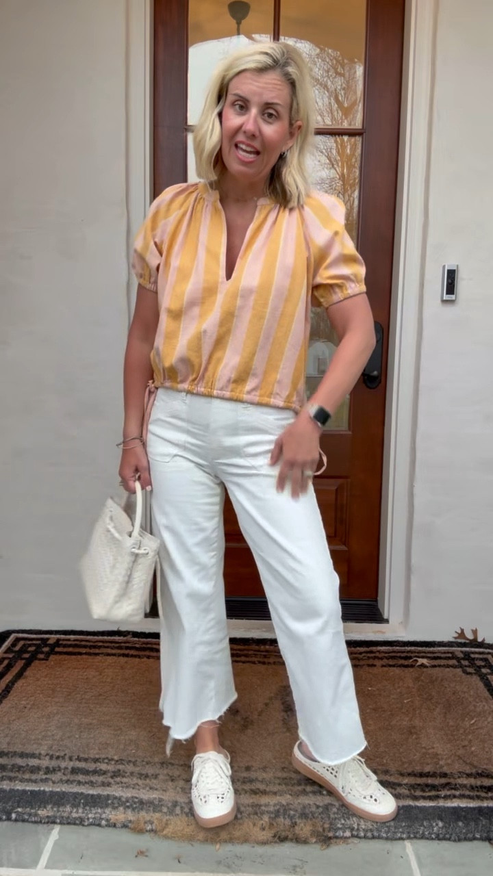 How adorable are these stripes? Living in my white jeans that literally go with anything.
Top - xs
Jeans - 25P
Shoe - 8 

#LTKdayinmylife #LTKmomlife #LTKOver40