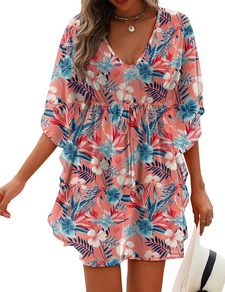 AI'MAGE Womens Beach Swimsuit Coverup Sexy Sheer Bathing Suit Cover Up Dress Swimwear Tie Waist C... | Amazon (US)