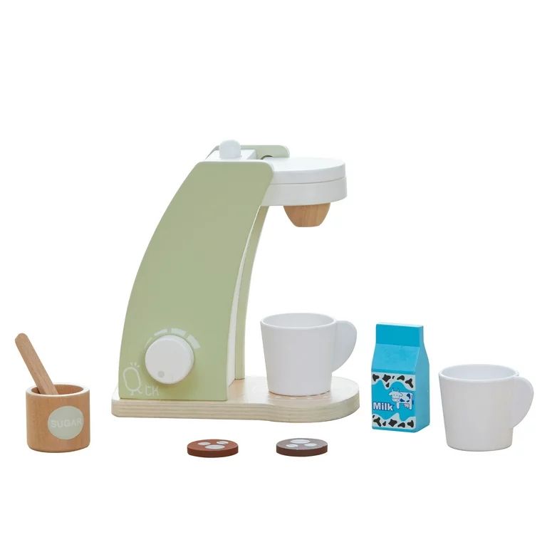 Teamson Kids Little Chef Frankfurt 8-pc. Wooden Play Kitchen Coffee Machine Set, Natural/Green | Walmart (US)