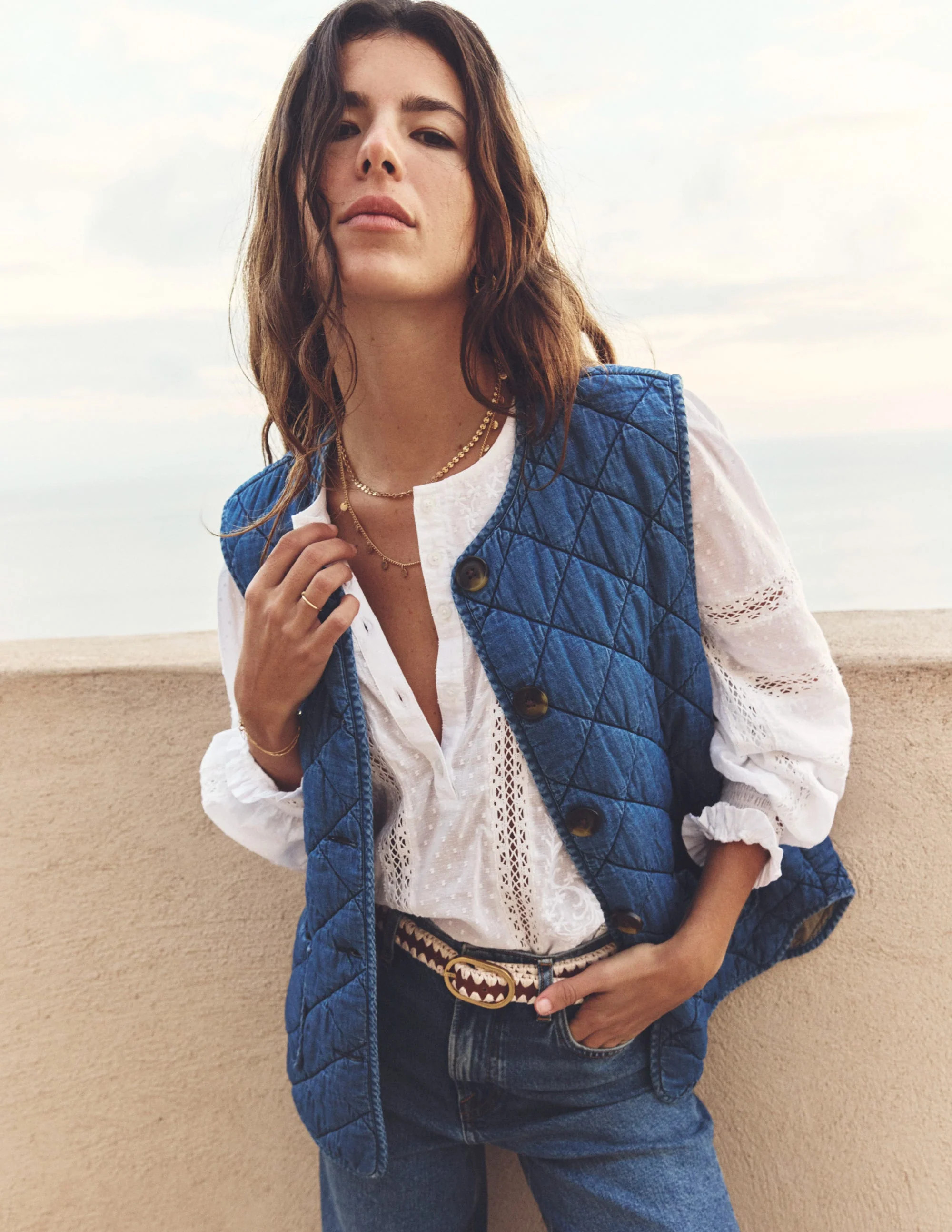 Denim Quilted Gilet-Mid Wash | Boden UK