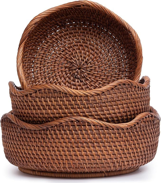 Amazon.com: NATUREOME Rattan Baskets for Storage Wicker Potato Basket Set 3 Round Wicker Basket O... | Amazon (US)