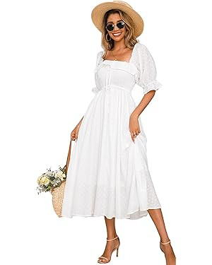 R.Vivimos Women Summer Half Sleeve Cotton Ruffled Vintage Elegant Backless A Line Flowy Long Dres... | Amazon (US)