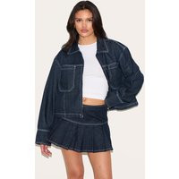 Dark Indigo Contrast Stitch Pleated Denim Mini Skirt | PrettyLittleThing US