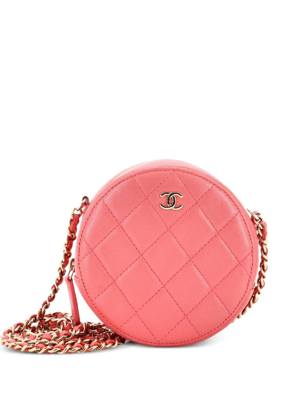 CHANEL Pre-Owned Round Clutch with Chain Quilted Caviar Mini crossbody bag - Pink | Farfetch Global