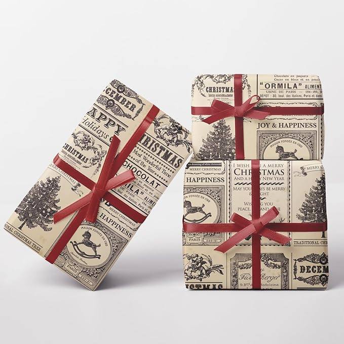 JarThenaAMCS Christmas Newspaper Wrapping Paper - Mini Roll - 17 In x 32.8 Ft Vintage Xmas Newspr... | Amazon (US)