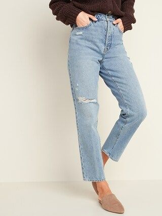 Extra High-Waisted Sky-Hi Straight Rigid Ripped Jeans for Women | Old Navy (US)