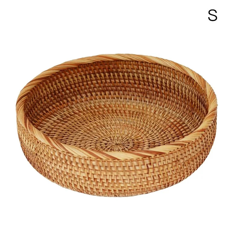 Handmade Round Fruit Candy Wicker Basket Organizer Wicker Basket Weaving Storage Holder Dining Bo... | Walmart (US)