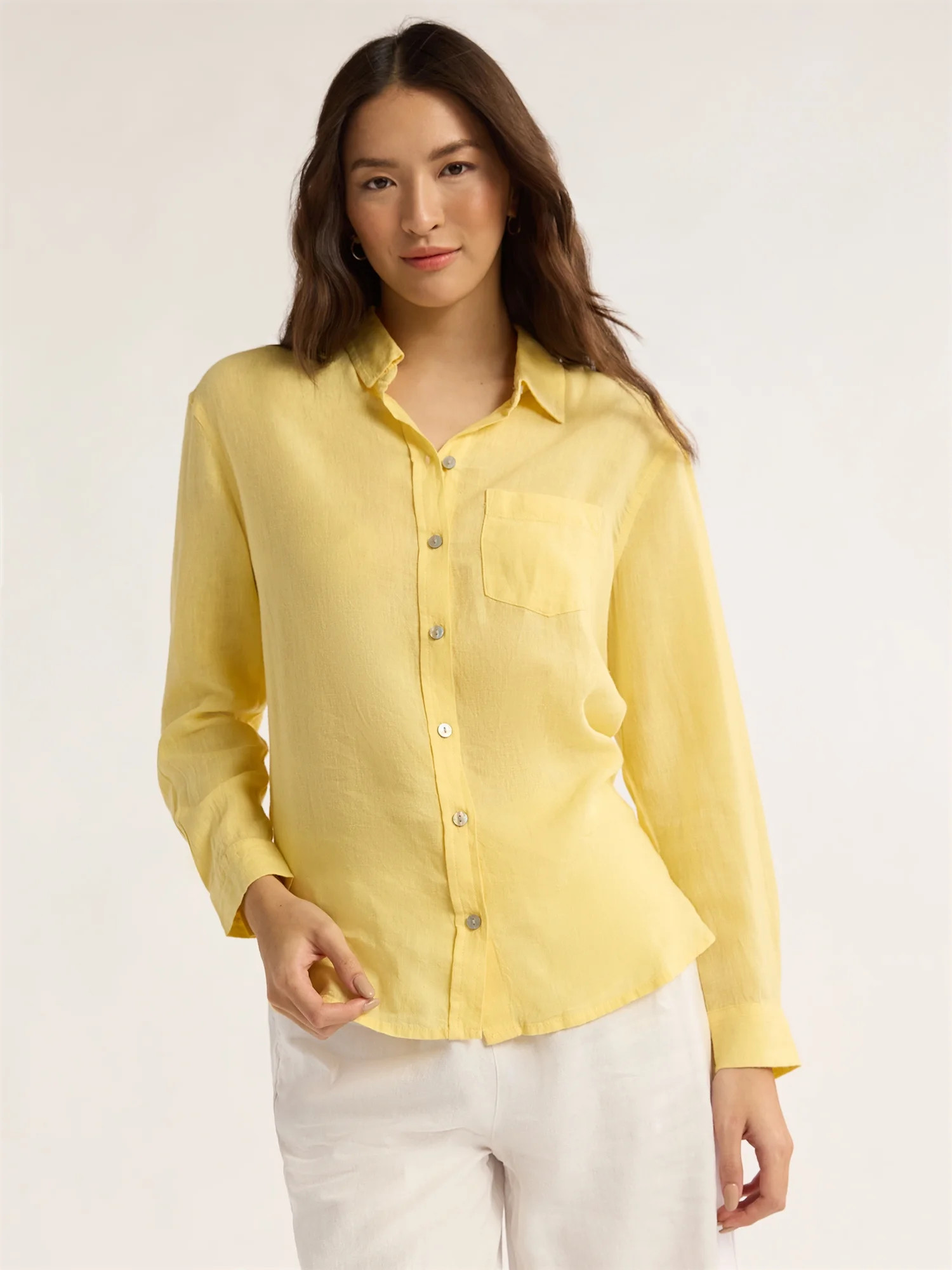 Time and Tru Women's and Women's Plus Linen Blend Oversized Shirt, Sizes XS-4X | Walmart (US)