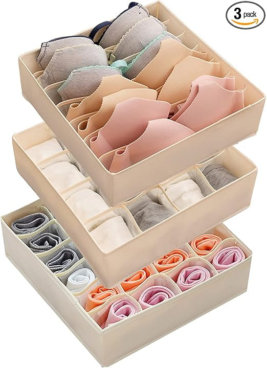 STYLIFING Bra Socks Underwear Organizer 3 Pack, Foldable Closet Organizer Drawer Soft Fabric Dres... | Amazon (US)