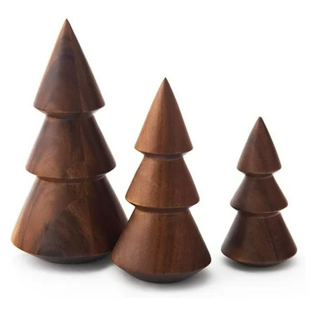 Wooden Christmas Tree Trio - Mini Christmas Trees Figurines Set of 3 - 10", 8", & 6" Wood Decor by Alvaro Uribe | Walmart (US)