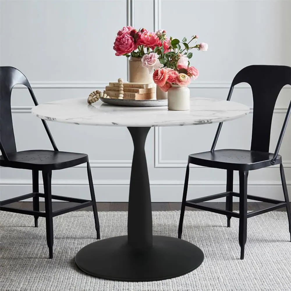 Maison Boucle 40 Inch Round Tulip Dining Table with Marble Top Black Metal Base for Modern Kitchen or Apartment one_size in White | HARRIS-TABLE-BK | Lowe's