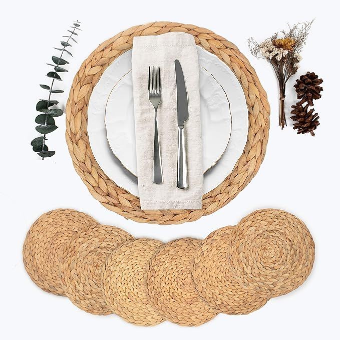 Ana Home 11.8" Table Placemats Set of 6 - Braided Rattan Placemats- Round Table Placemats - Farmh... | Amazon (US)